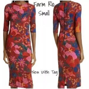 Farm Rio Bodycon Midi Dress - Fitted Size Small, New with Tags
